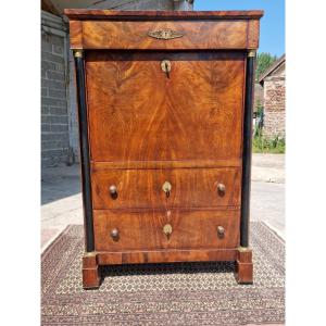 19th Century Biedermaier Blond Mahogany Secretary With Blackened Half Columns. 