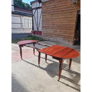 Round Mahogany Table, Extendable, Six Legs, Louis Philippe, 19th Century 