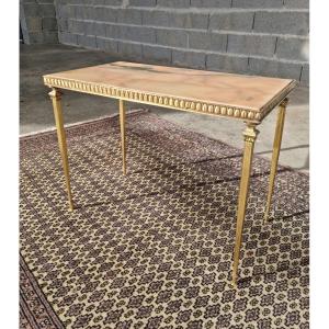 Louis XVI Gilt Brass And Onyx Coffee Table, Circa 1950