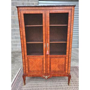 Marquetry Display Case, Wire Mesh Doors, Louis XV – Louis XVI Transitional Period. 