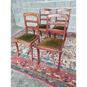 Set Of Four French Chairs In Natural Wood, Restoration Period, 20th Century