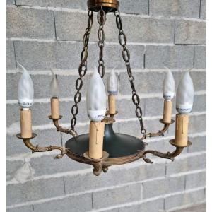 Gilt Bronze Chandelier With Six Lights, Empire Style, 20th Century 