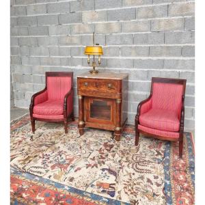 Mahogany Bedside Table With Detached Columns, Empire Style, 19th Century 