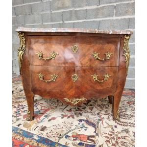 Louis XV Style Marquetry Commode With Two Drawers, Dating From The 20th Century.