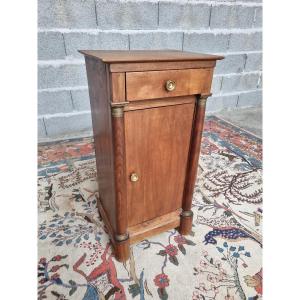 Empire Style Bedside Table In Light Cherry Wood, Columns And Bronzes, Late 19th Century