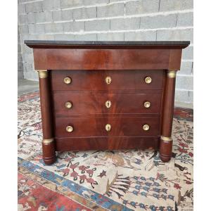 Empire-style Mahogany Commode With Detached Columns, Dating From The 20th Century.