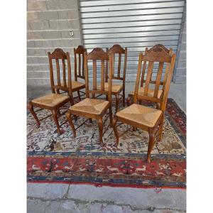 Set Of 6 Oak Chairs, Louis XV – 20th Century