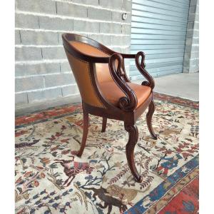Empire Style Mahogany Gondola Armchair With Swan-neck Armrests, 20th Century