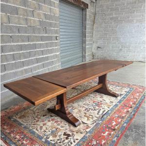 Solid Oak Extendable Table, Known As A Monastery Table, Louis III Style, 20th Century