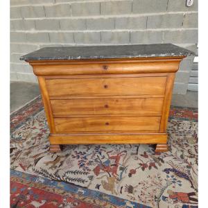 Louis-philippe Solid Cherrywood Chest Of Drawers, Four Drawers, Marble With Groove, 19th Century