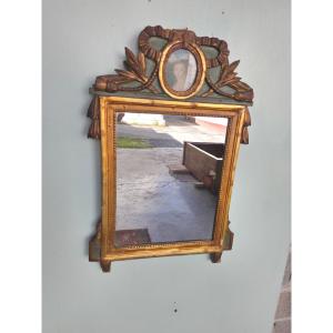 Gilded Wood Mirror With Ribboned Knot Design, Louis XVI, 19th Century