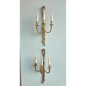 Pair Of Gilded Bonze Sconces, Louis XVI, 19th Century