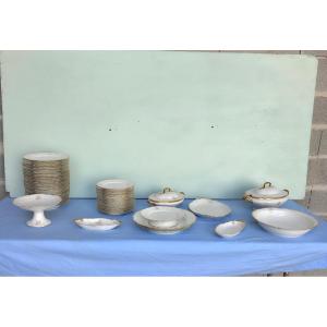 Limoges Porcelain Dinner Service, 55 Pieces, Monogrammed, Mid XXᵉ Century