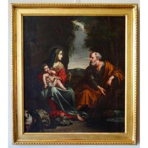 17th Century French School, The Rest During The Flight Into Egypt - Holy Family 94.5x106cm
