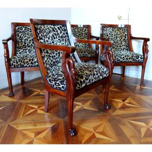 Living Room Furniture, Suite Of 4 Gondola Armchairs From The Consulate Period By Jacob Frères