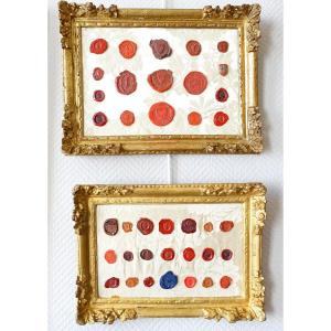 Collection Of Ancient Coat Of Arms Stamps Presented In 2 Louis XIV Period Frames - Heraldry