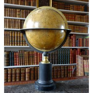 Terrestrial Globe On Blackened Wood And Brass Base - 1850 Period