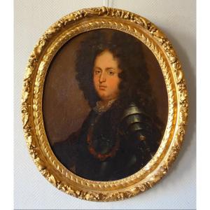 French School From The 17th Century, Portrait Of An Aristocrat Officer In Louis XIV Period Armor