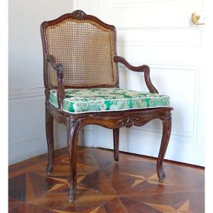 Louis XV Regency Canned Armchair With Silk Cushion