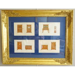 La Mésangère - Furniture And Objects Of Taste At The Early 19th Century, Polychrome Engravings Golden Wood Frame 1/7