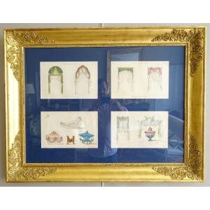 La Mésangère - Furniture And Objects Of Taste At The Early 19th Century, Polychrome Engravings Golden Wood Frame 2/7