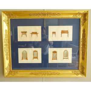 La Mésangère - Furniture And Objects Of Taste At The Early 19th Century, Polychrome Engravings Golden Wood Frame 3/7