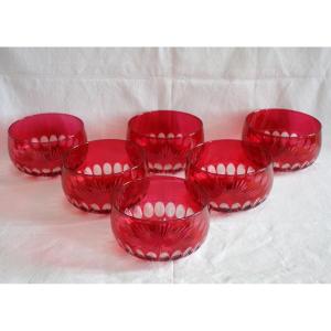 Baccarat: Set Of 6 Red Crystal Bowls