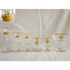 Baccarat: Royal Tableware Crystal Set, 6 Pieces  With Gold Engraved Crown - Paper Sticker