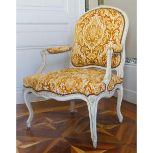   Louis XV Period Armchair, Crushed Velvet
