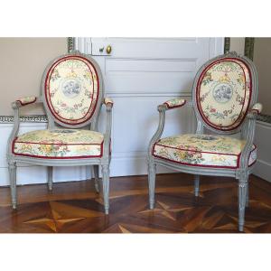 Claude Séné, Pair Of Louis XVI Medallion Cabriolet Armchairs - Stamp