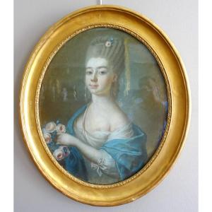 18th Century French School, Portrait Of An Aristocratic Lady As Flora, Pastel