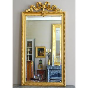 Louis XVI Style Gilt Wood Fireplace Mirror / Hanging Mirror With Ribbon Bow Decor 79cm X 150cm