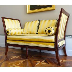 2-seater Confidant Sofa Or Chaise Longue From The Directoire Period In Mahogany, Attributed To Jacob 