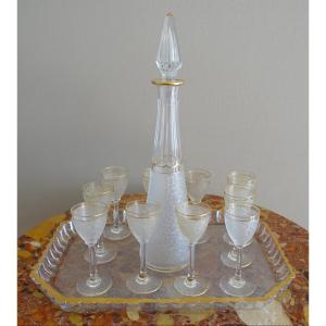 St Louis: Frosted And Gold Effect Crystal Liqueur Set: Decanters, Glasses And Tray