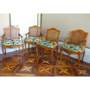 Living Room Furniture 4 Caned Armchairs From The Louis XV Regency Period
