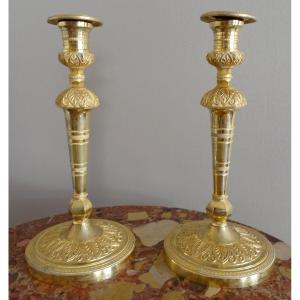 Pair Of Empire Candlesticks In Mercury-gilt Bronze, Russian Or Swedish Work