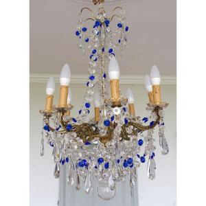 Baccarat - 8-light Chandelier In White And Cobalt Blue Crystal - Louis XVI Style