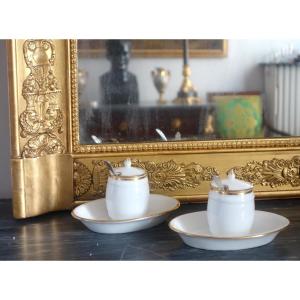Nast : Pair Of Empire Paris Porcelain Mustard Pots Enhanced With Fine Gold - Early 19th Century