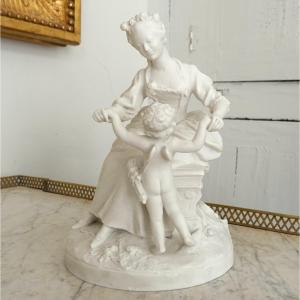 Manufacture De Sèvres: 18th Century Gallant Scene - The Lesson In Love, Signed Biscuit