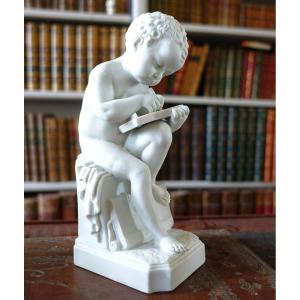 Putto, Allegory Of Writing In Porcelain Biscuits After Canova - Samson Factory