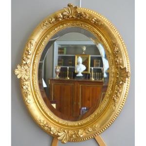 Oval Mirror In The Louis XIV Style, Gilded Wood With Gold Leaf, Beveled Glass: 58.5cm X 68cm