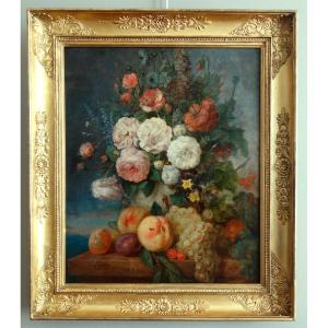 Early 19th Century French School, Still Life : Flowers And Fruits , Follower Of Van Spaendonck