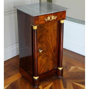 Somno, Empire Period Bedside Table With Columns, Mahogany, Gilt Bronze Mounts, Mercury And Turquin Marble