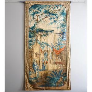 Large Painted Canvas With A Turkish Motif, Suitable For Use As A Tapestry - 19th Century