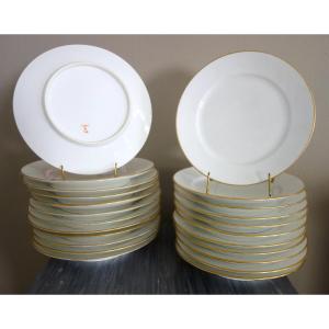 Nast: Set Of 12 Empire Period Porcelain Dinner And Dessert Plates With Gold Trim - Signed