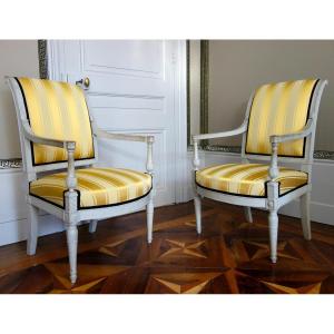 Pair Of Etruscan-style Armchairs In Carved And Lacquered Wood, Directoire Period - Circa 1795