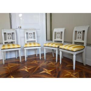 Set Of 4 Etruscan-style Chairs In Finely Carved And Lacquered Wood, Directoire Period, Circa 1795