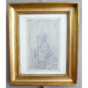 Saint Nicholas, Pencil Drawing On Paper, Attributed To Tommaso Minardi - Beautiful Giltwood Frame