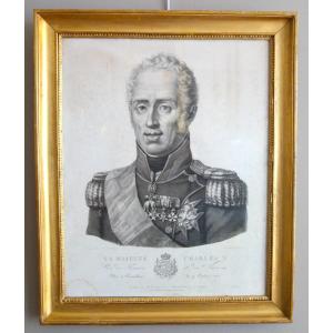 Royalist Engraving - Portrait Of Charles X, King Of France And Navarre, Giltwood Frame, 1820