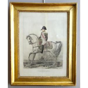 Napoleon On Horseback, Hand-colored Engraving After Carle Vernet - Empire Period Giltwood Frame